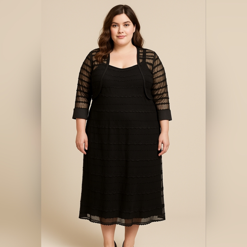JS Collections Black 2-Piece Dress & Jacket Set Size 16W NWT